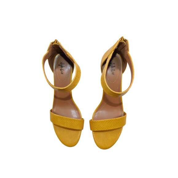 Style & Co Mustard Yellow Ankle Strap Heels Size 8.5M Snakeskin Textured - Picture 10 of 10